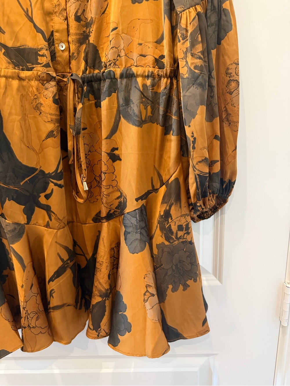 Baltic Born Mustard Floral Tie-Waist Long Sleeve Dress - Picture 3 of 5